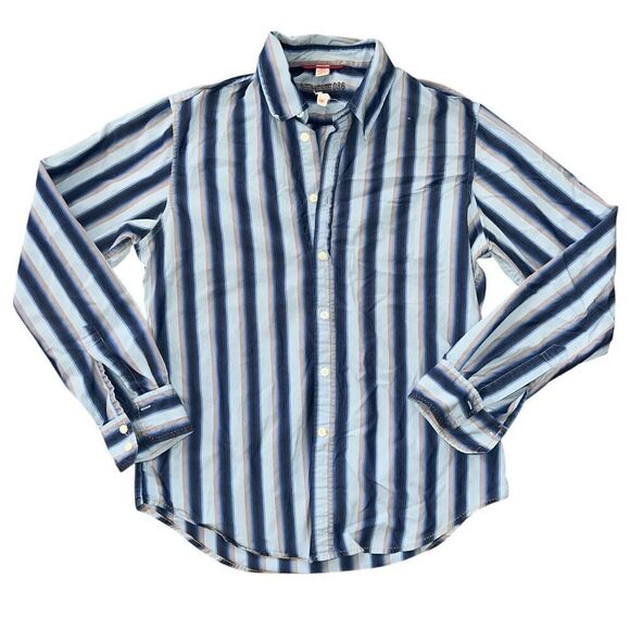 GUESS Men’s Blue Striped Button Up Long Sleeve Collard Shirt Size M - Picture 1 of 8